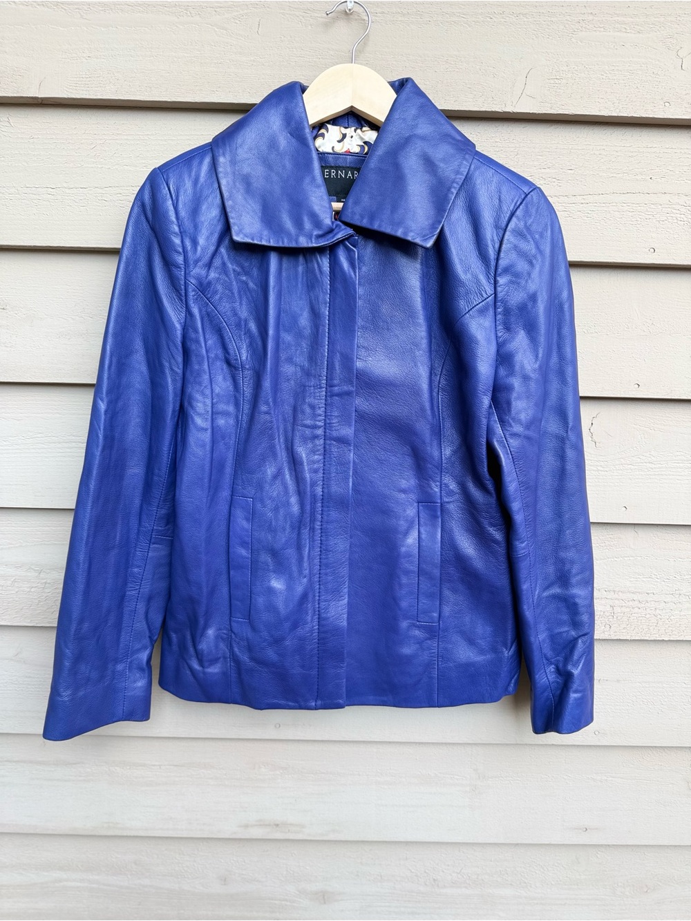 Bernardo Blue Real Leather Jacket cobalt blue purple M